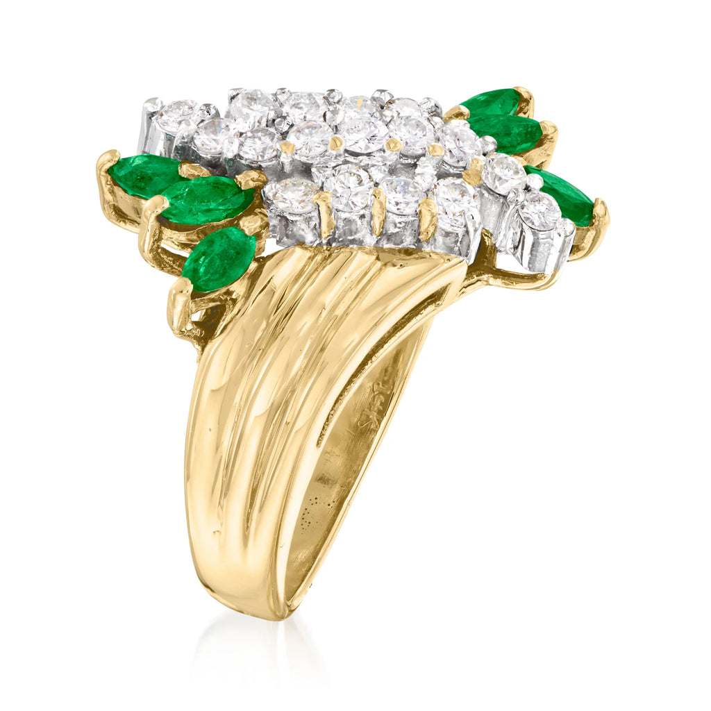 Vintage Diamond and Emerald Ring in 14kt Yellow Gold E979