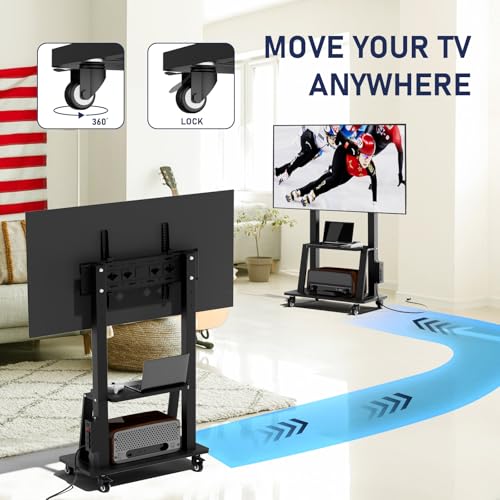 Black Rolling TV Stand with Power Outlet, Height Adjustable for 32-75 inch TV Z35246