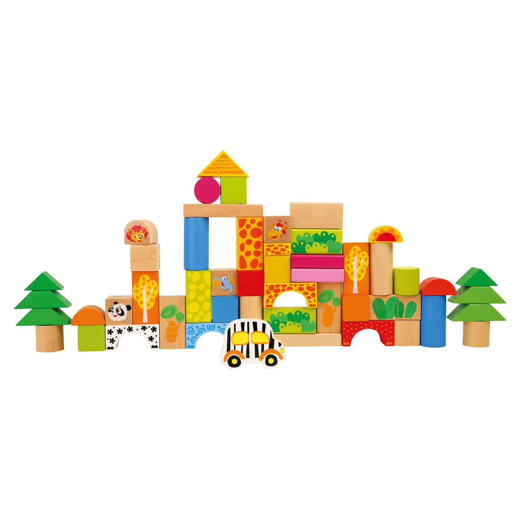 50 Piece Wooden Blocks Zoo Theme Playset O59449