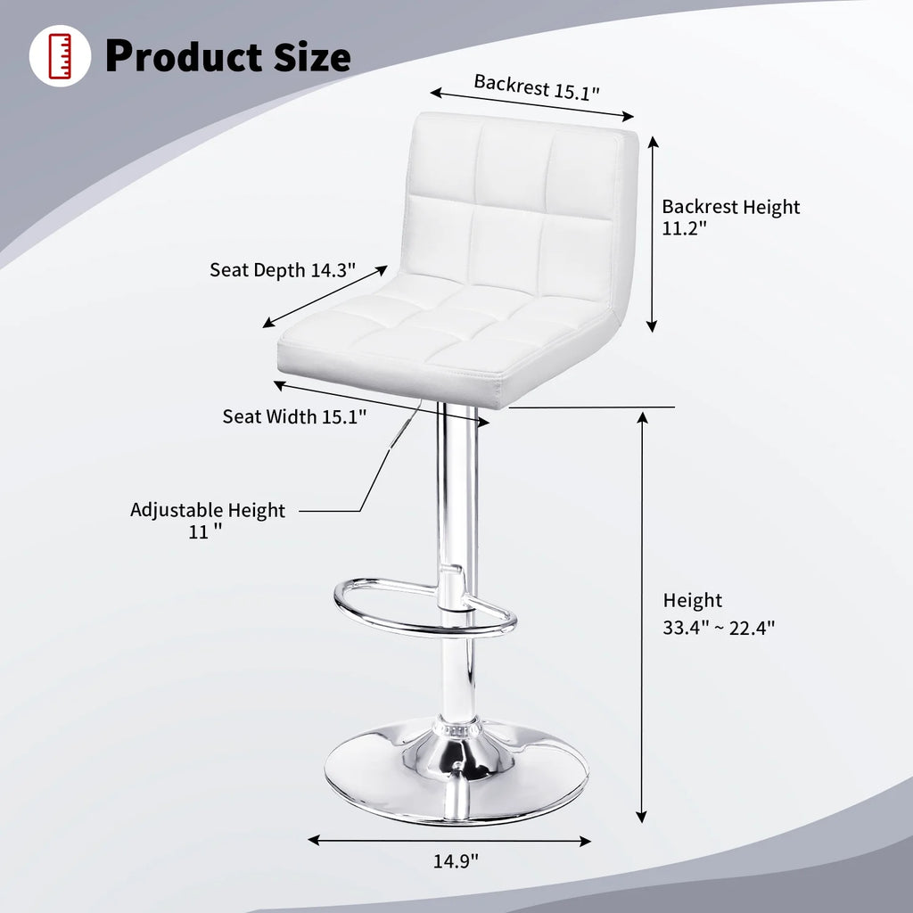 White PU Leather Height Adjustable Swivel Bar Stools Set of 2 E5574