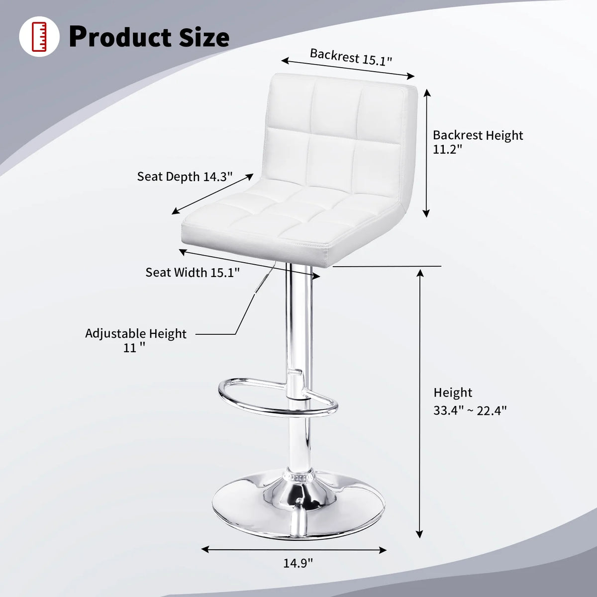 White PU Leather Height Adjustable Swivel Bar Stools Set of 2 E5574