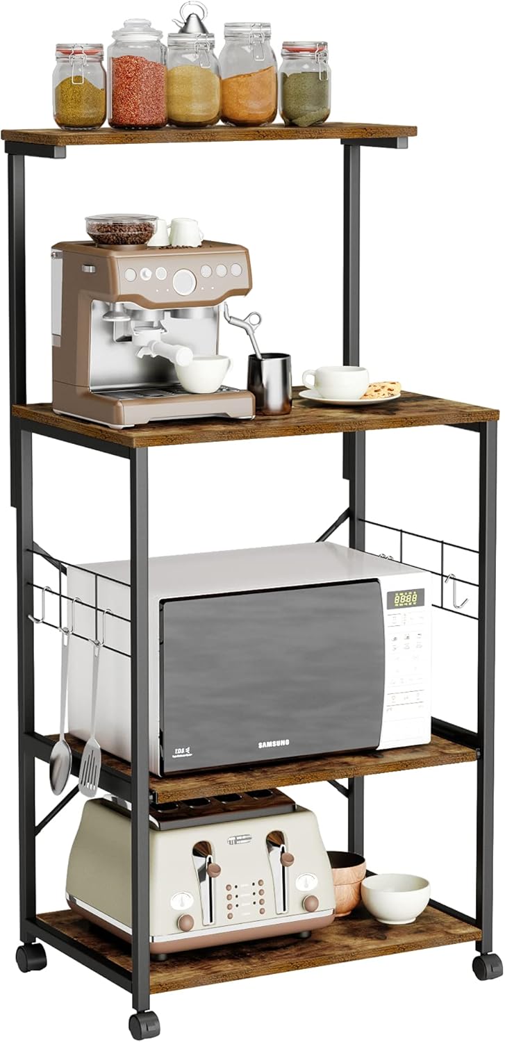 4 Tier Kitchen Utility Storage Shelf Cart on Wheels with Side Hooks (Gray) H78328
