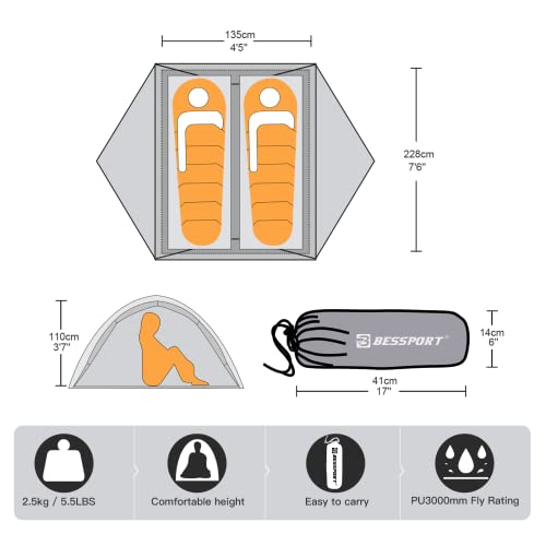 Lightweight Backpacking Tent for 2-3 Person, Waterproof Windproof Double Layer C332