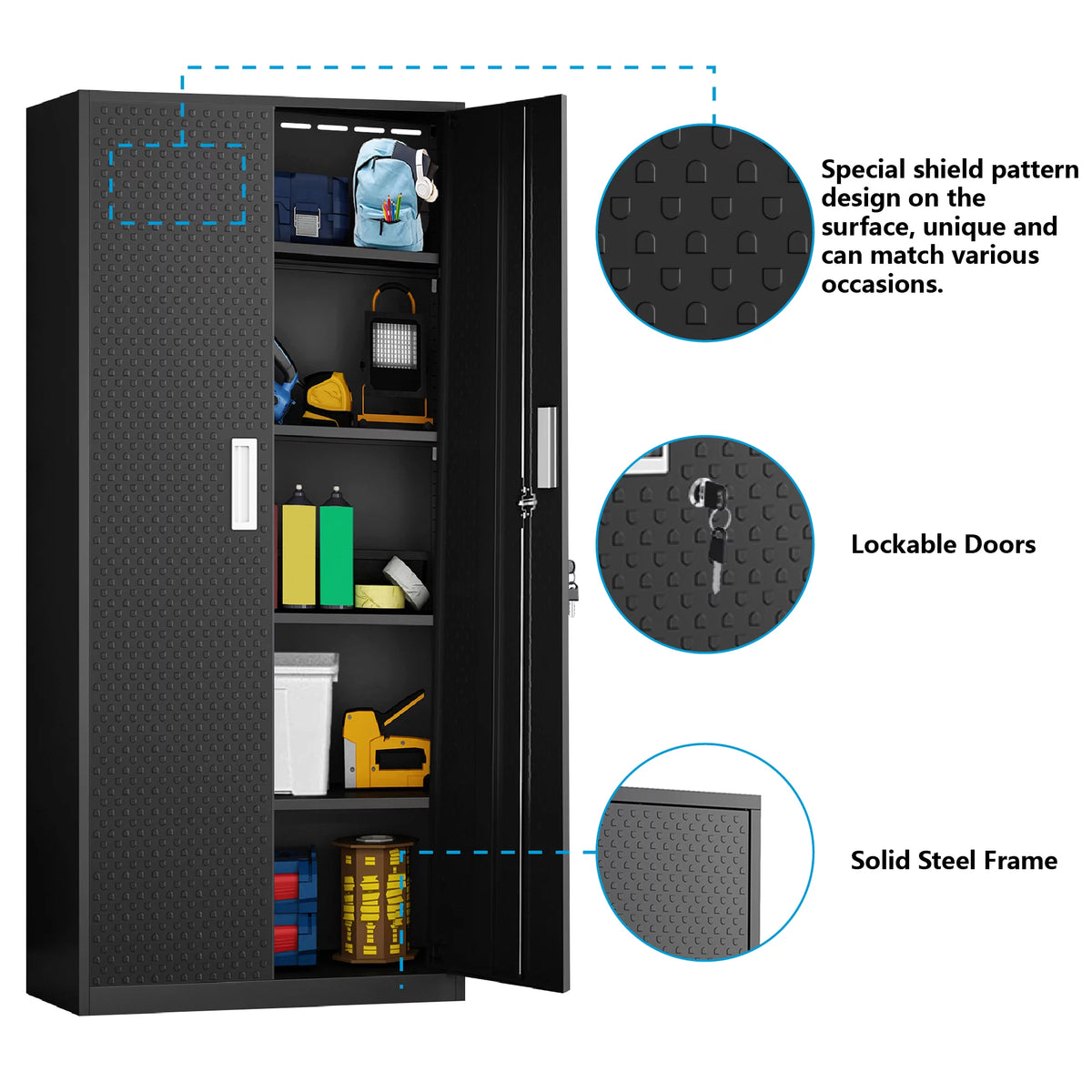 Tall Metal Storage Garage Cabinets with Locking Doors and 4 Adjustable Shelves X6802