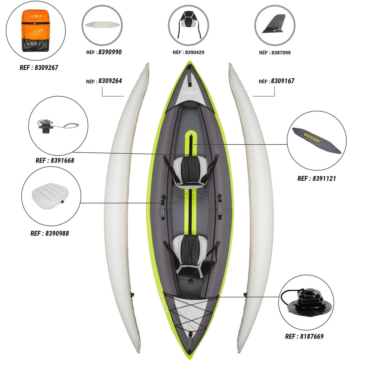 Inflatable Recreational Sit on Kayak with Pump, 1 or 2 Person, Green H1075