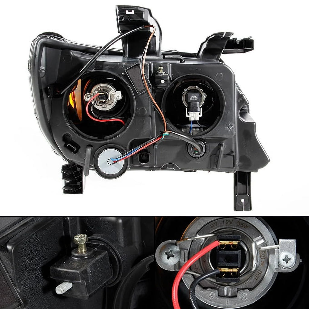 Black Smoke LED DRL Dual Square Projector Headlights Set S6850