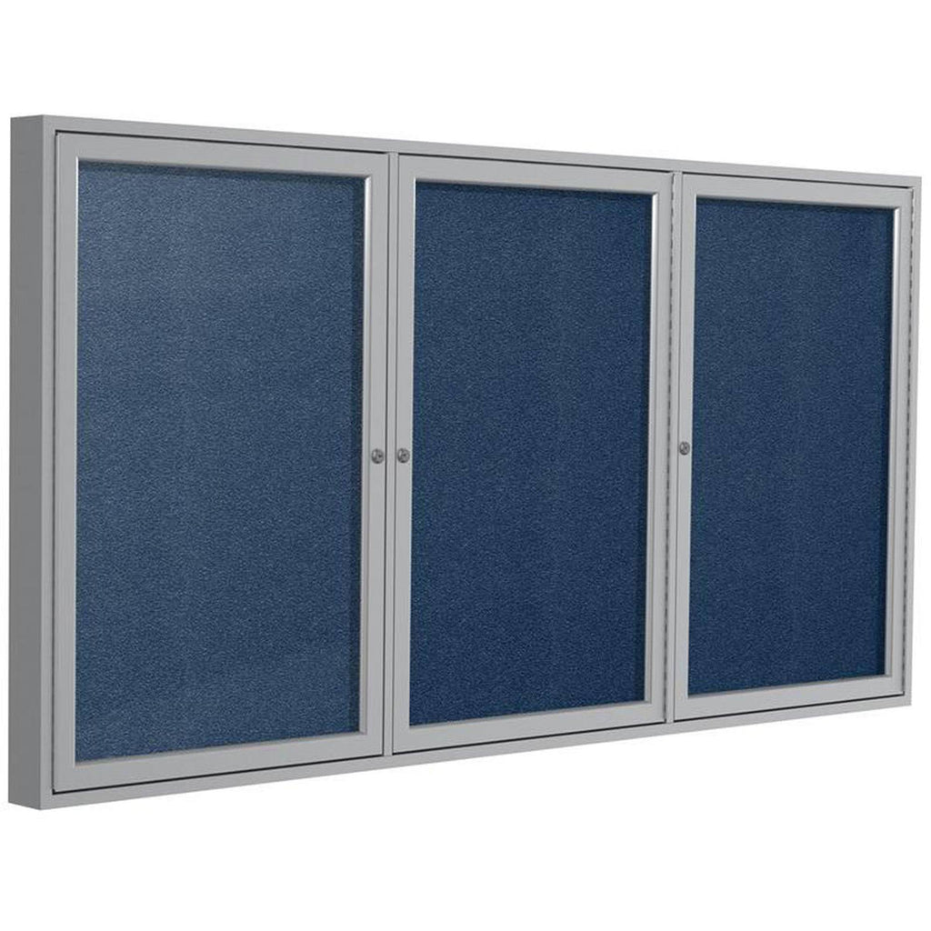 Navy 3-Door Enclosed Vinyl Bulletin Board W9681
