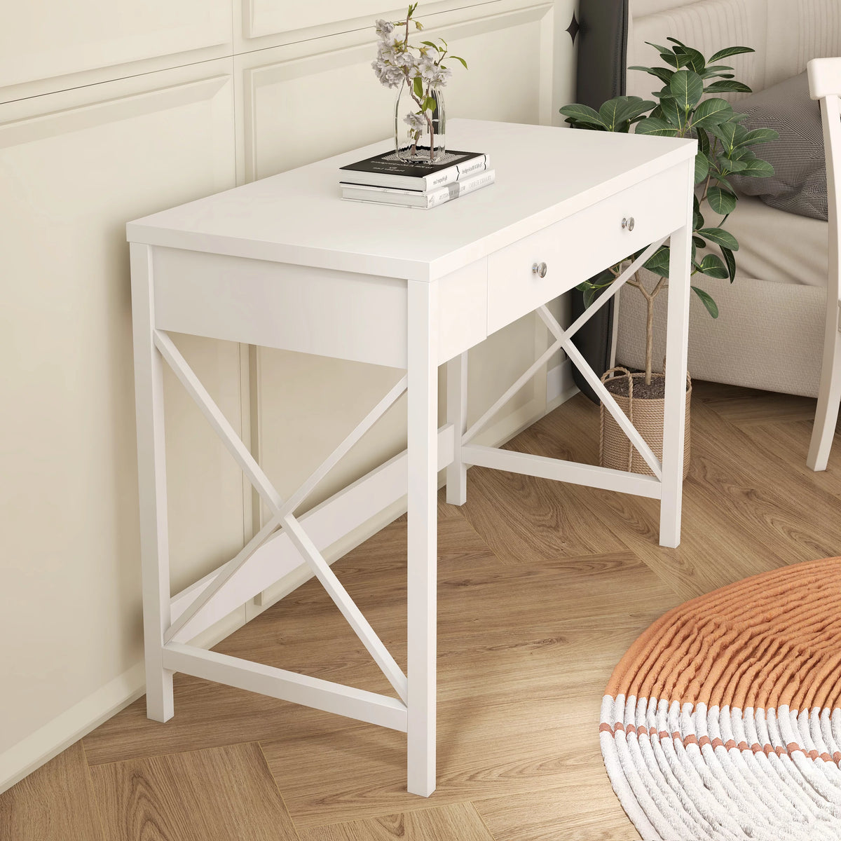 White Work Study Desk with Storage Drawer G576005