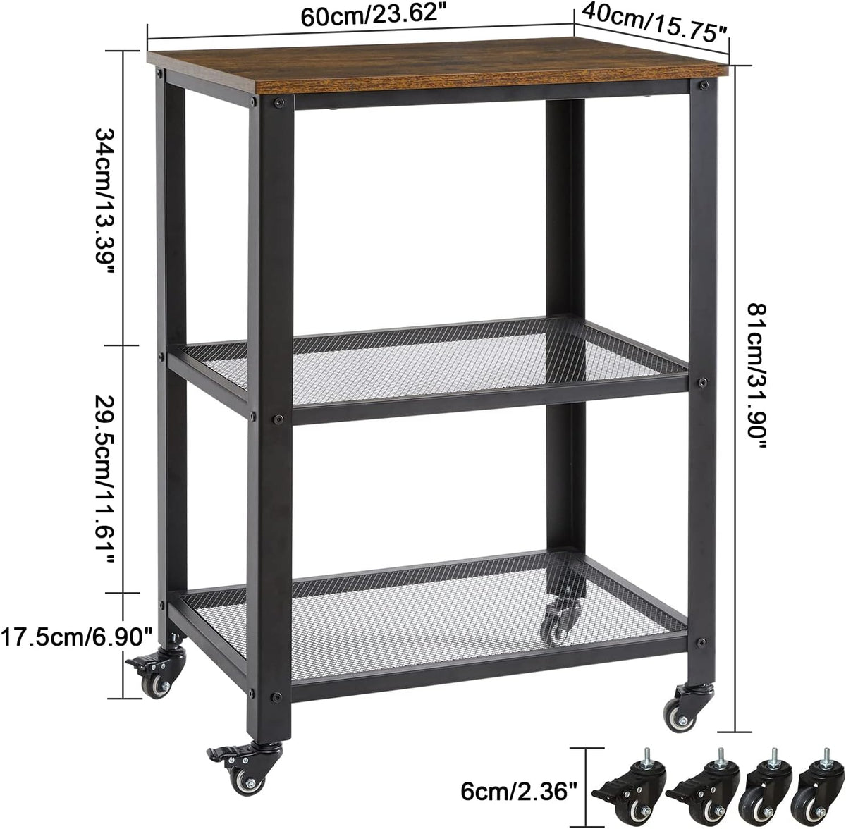 Vintage 3-Tier Kitchen Bar Cart on Wheels M69626