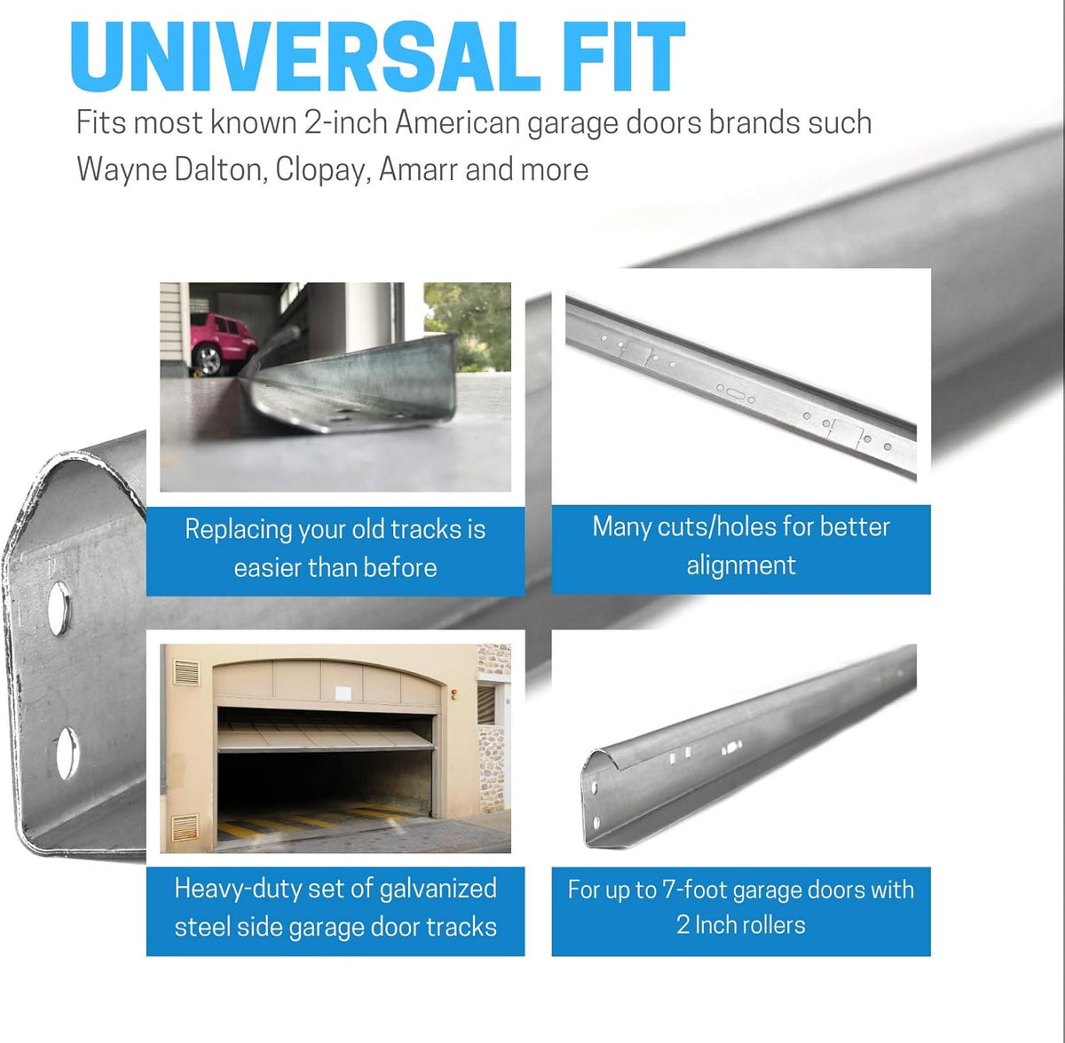 Set of Left and Right Galvanized Steel Garage Door Vertical Track for 7 Foot Tall U951715