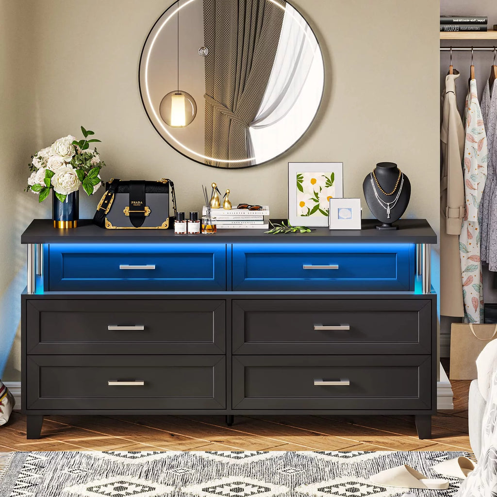 White 8 Drawer Dresser with LED Light P23358