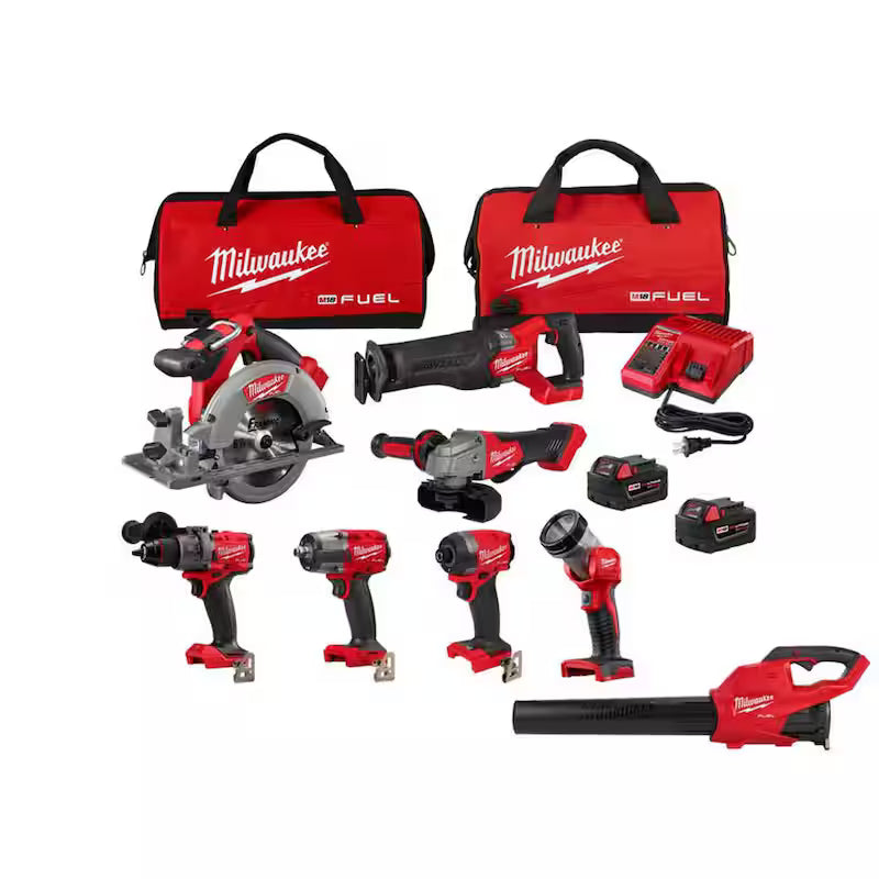 18V Lithium-Ion Brushless Cordless Combo Kit with 5.0 Ah Batteries 7-Tool & Cordless Blower R457