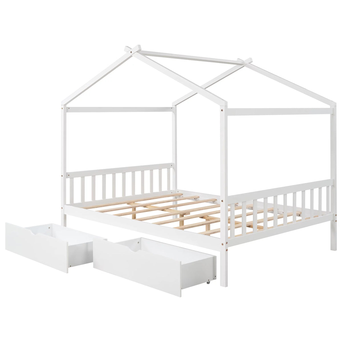 White Full Size Platform Bed with Two Drawers N576589