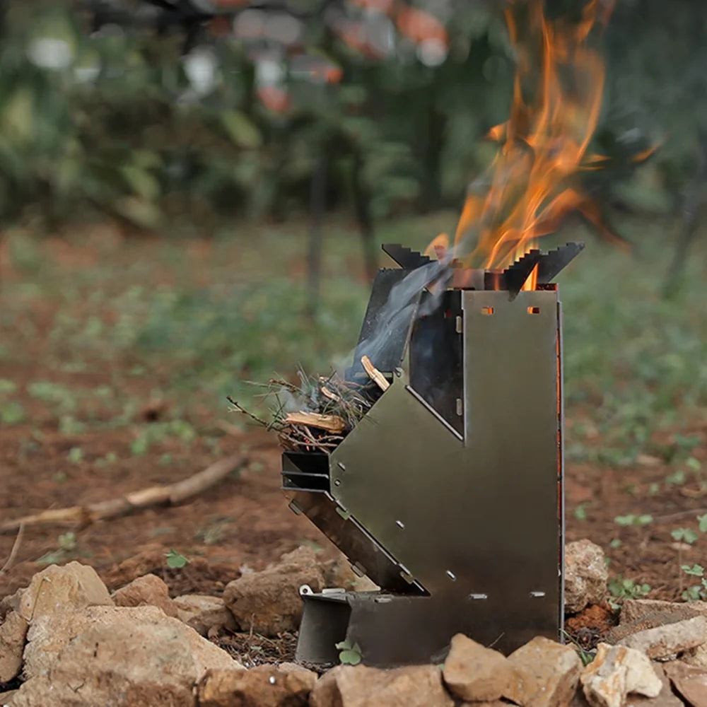 Outdoor Collapsible Wood Burning Detachable Portable Stainless Steel Rocket Camp Tent N797414