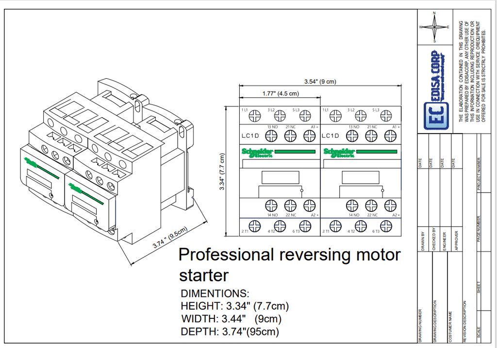 Reversing Starter 230V 9Amp 50/60Hz 3HP Coil 120VAC B40873