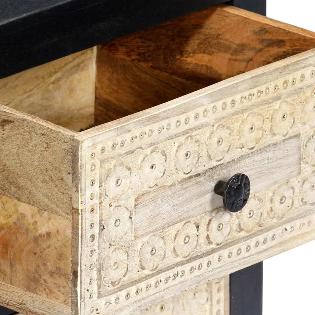 Hand Carved Gray Solid Mango Wood Bedside Cabinet P44893