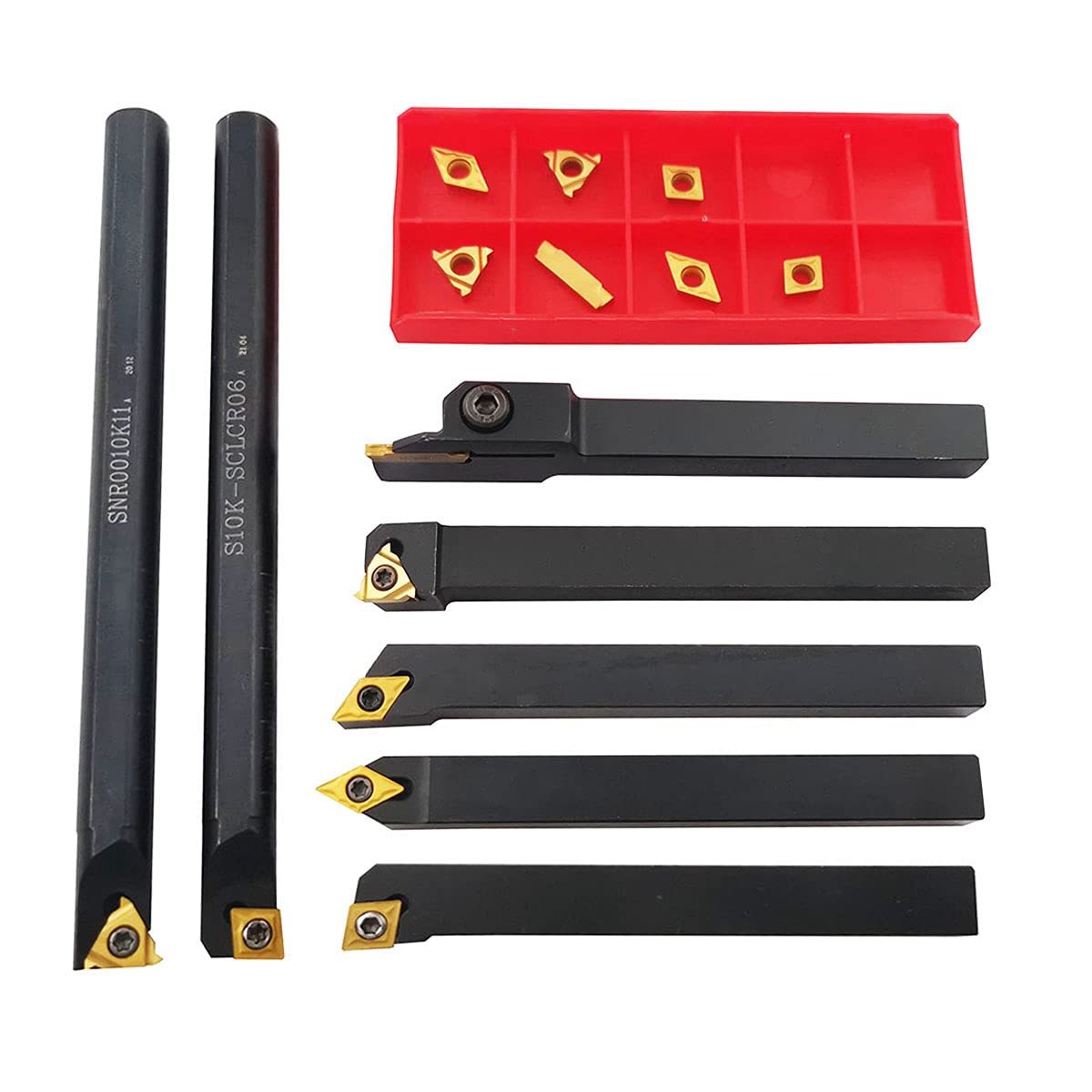 21 Pcs 10mm Shank Carbide Lathe Turning Insert Tool Holder Bit Set D85830