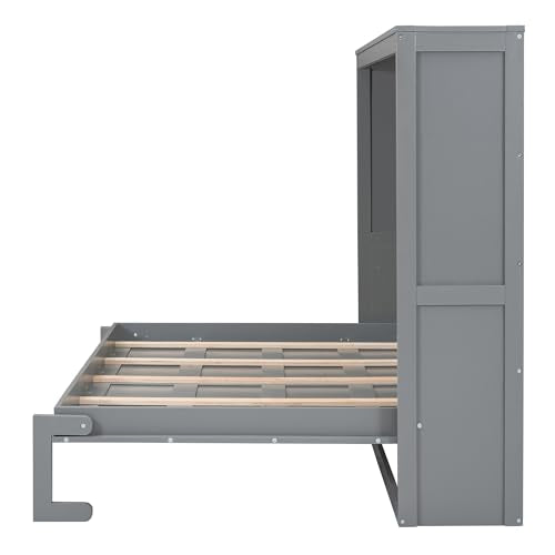 Gray Queen Solid Wood Murphy Cabinet Bed R78342