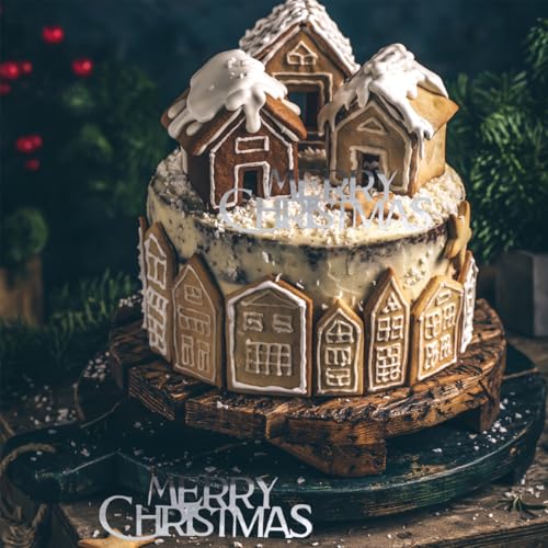 10Pcs Christmas Cake Toppers Acrylic Mirror Gold Silver R5279