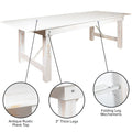 Antique Rustic White Solid Pine Folding Farm Table L5783
