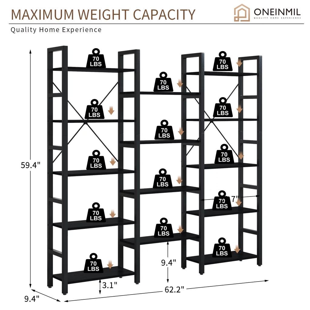 5 Tier 59" Tall Bookshelf F523
