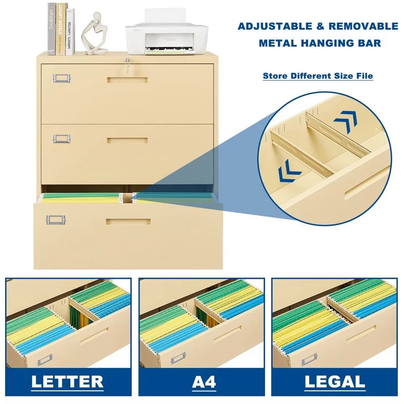 3 Drawer Lockable Metal File Cabinet X635075