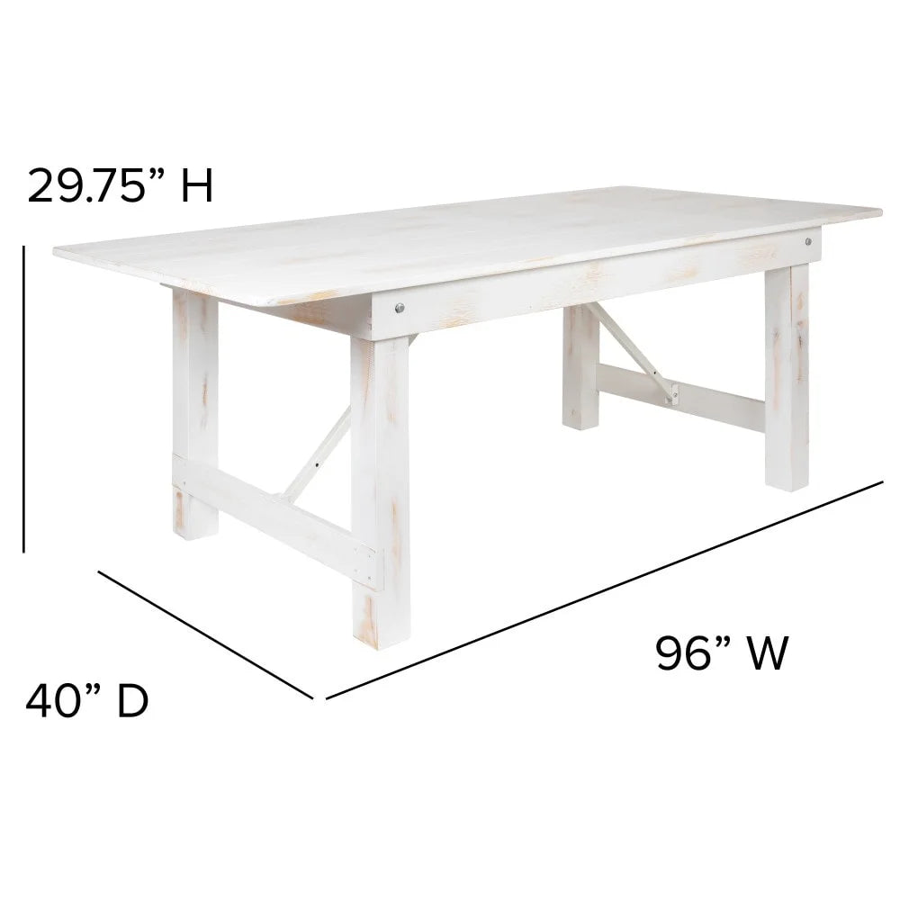 Antique Rustic White Solid Pine Folding Farm Table L5783