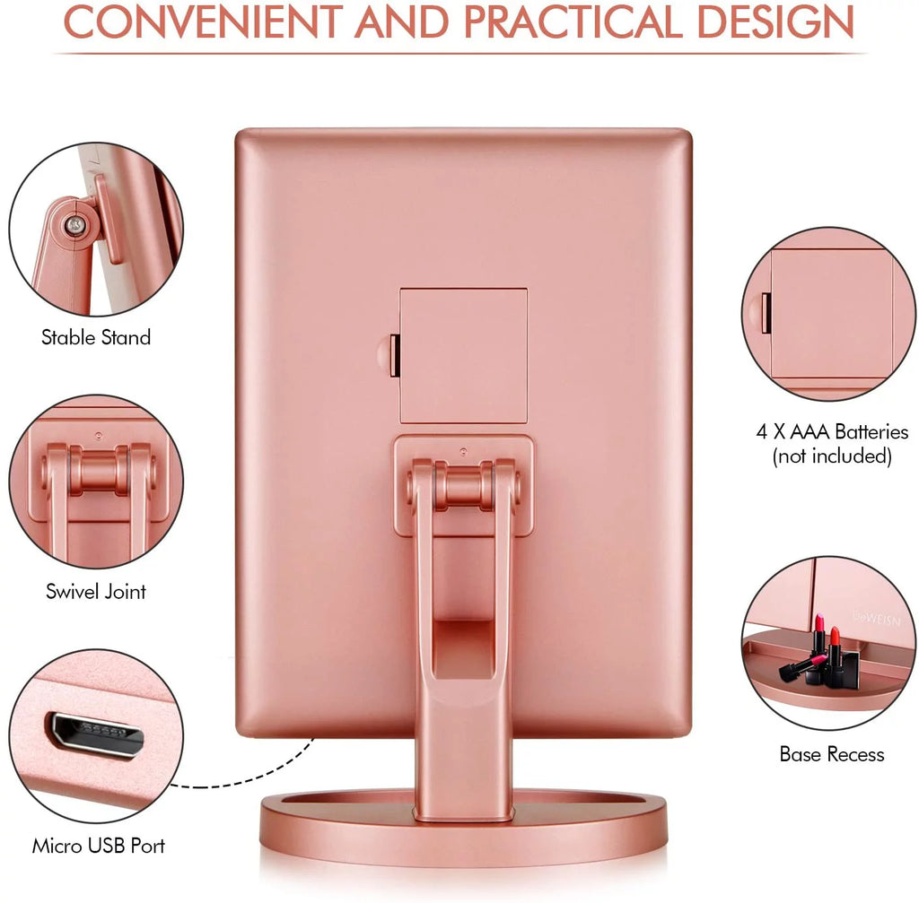 Tri-fold Lighted Vanity Makeup Mirror with 3x/2x Magnification O351484