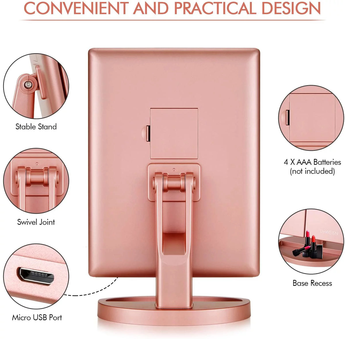 Tri-fold Lighted Vanity Makeup Mirror with 3x/2x Magnification O351484