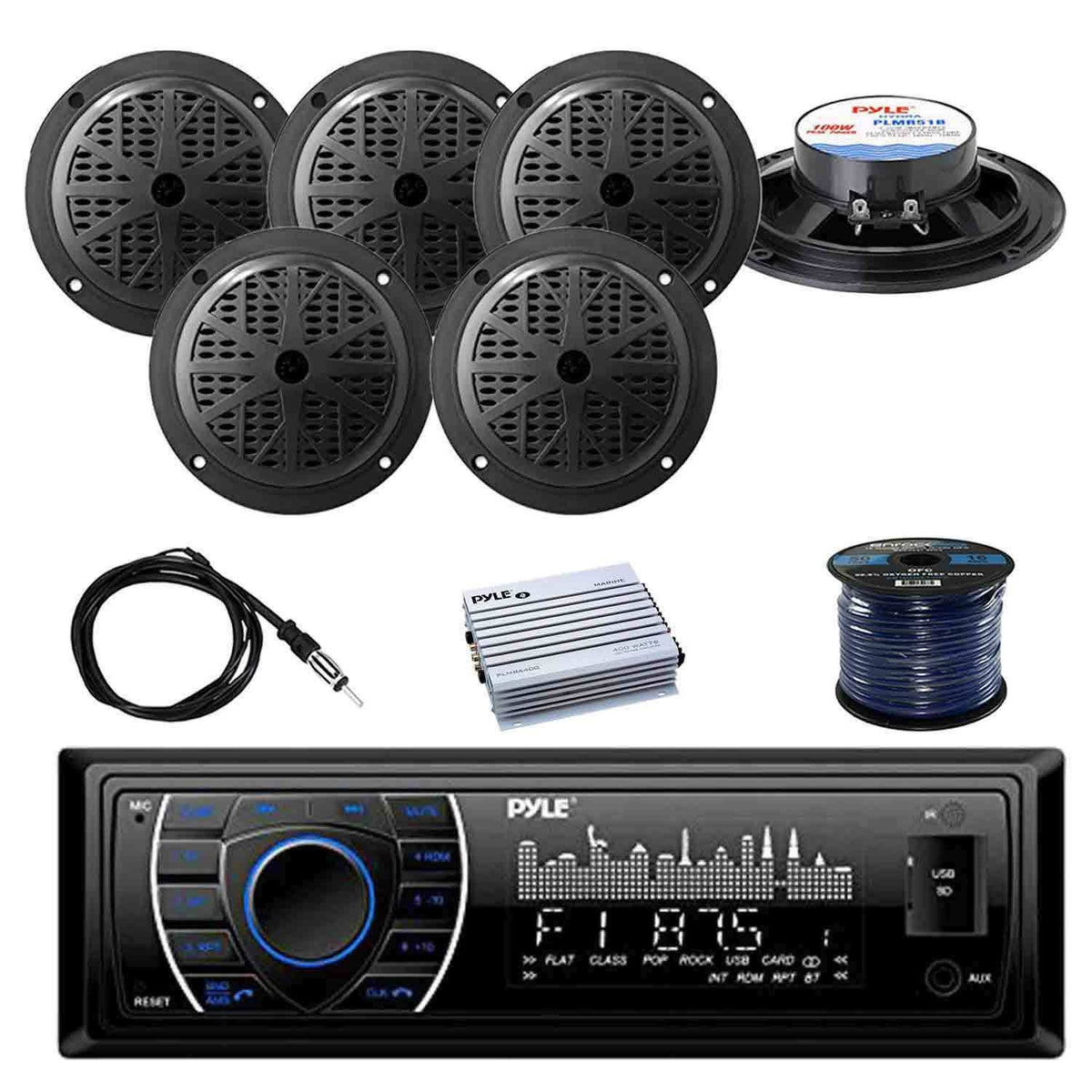 Receiver Stereo (Black) with 100W Speakers, Antenna, Amplifier and Speaker Wire Q756