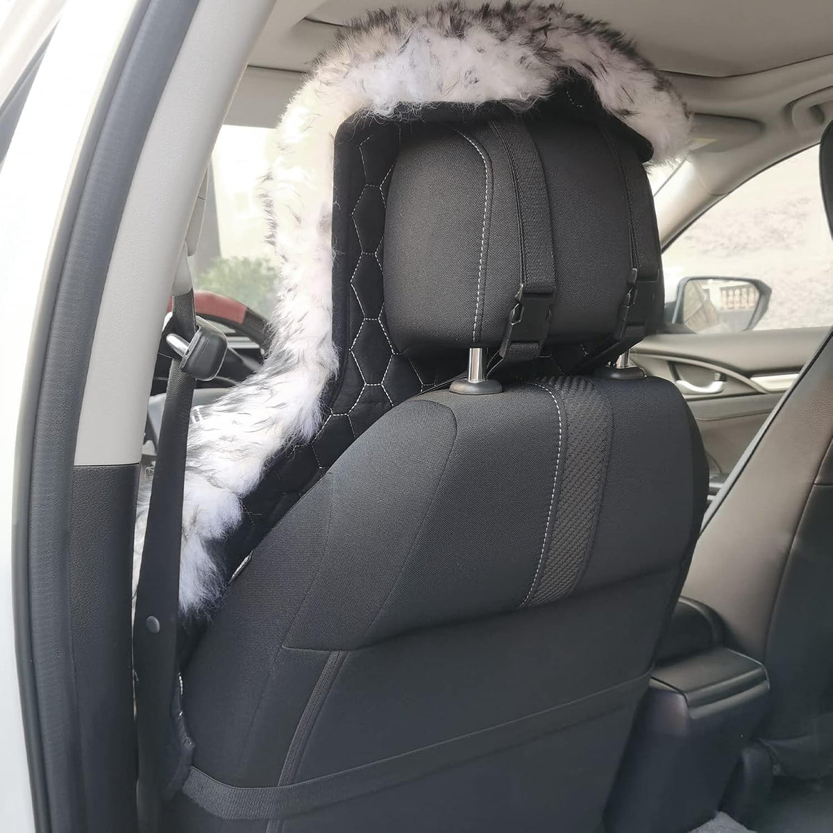 Genuine Australian Sheepskin Car Seat Cover, 1pc - White/Black L342495