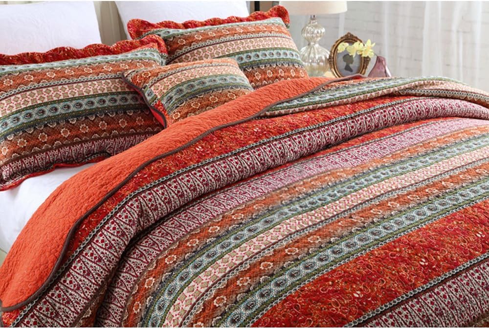 King Size Cotton Patchwork Bedspread Quilt Set I946839