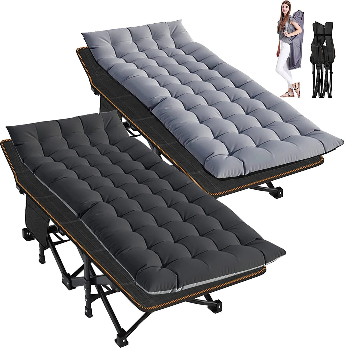 2 Pack Folding Camping Cot with Mattress and Carry Bag V9055