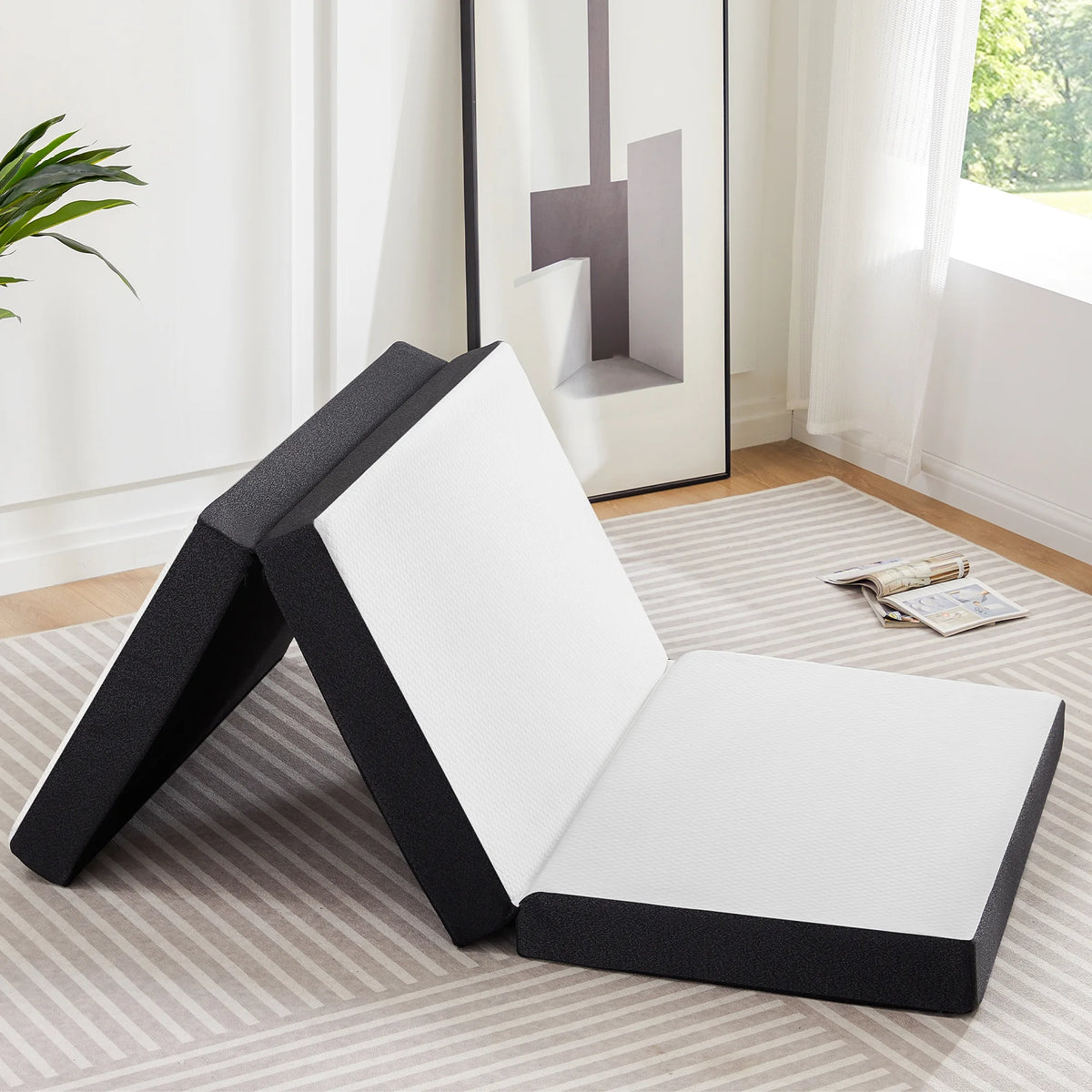 4 inch Tri-fold Memory Foam Mattress Topper, Twin Size, White I8950