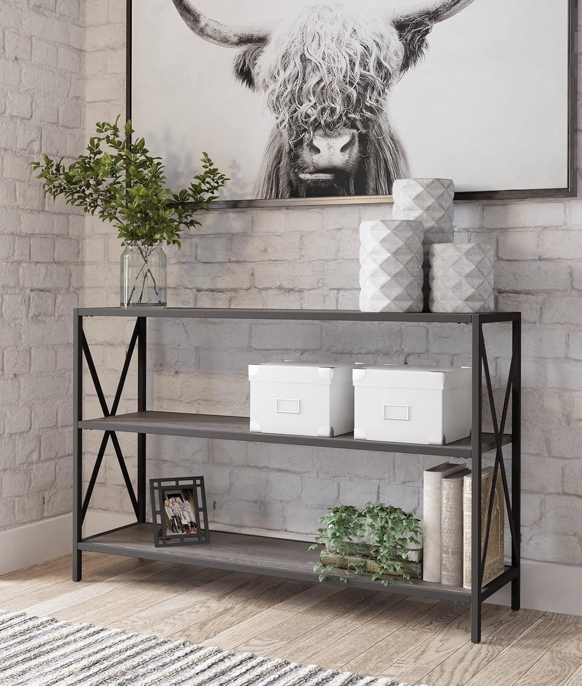 2 Tier Dark Gray Bookcase I3448