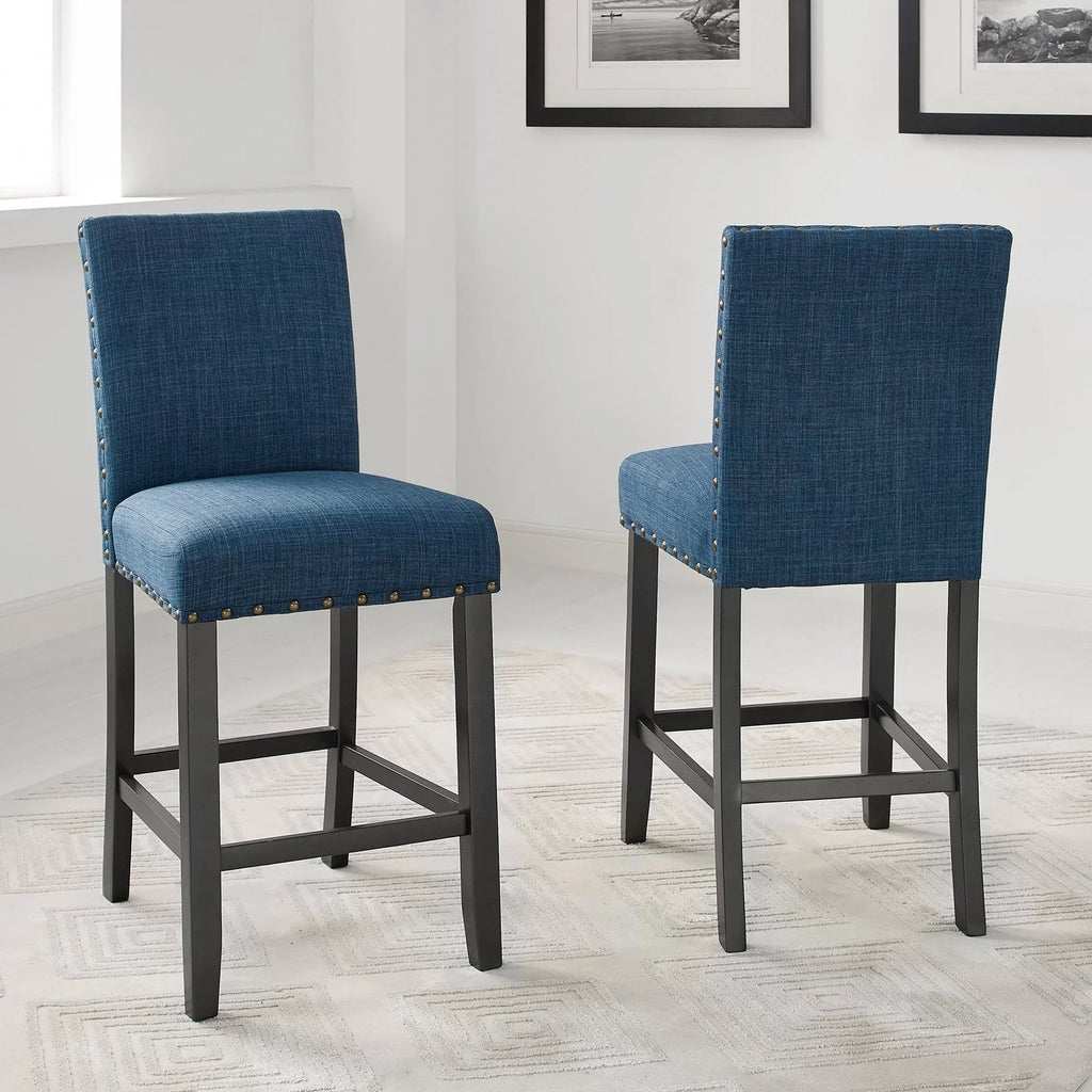 Gray Fabric Solid Rubberwood Counter Height Stool Set of 2 H755496