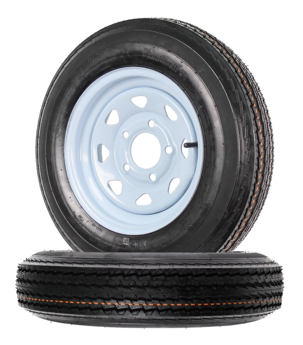 Two Trailer Tires On Rims 5.30-12 5 Hole White Spoke G110519