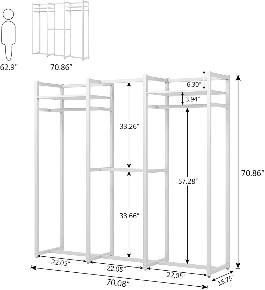Heavy Duty Free Standing Clothes Rack with Shelves and Hanging Rod G354