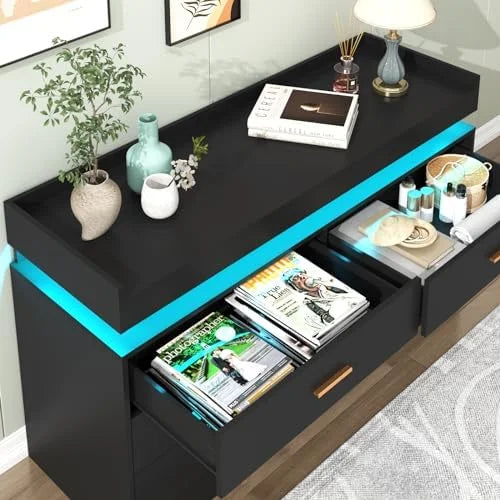 9 Drawer White Dresser with LED Light N550