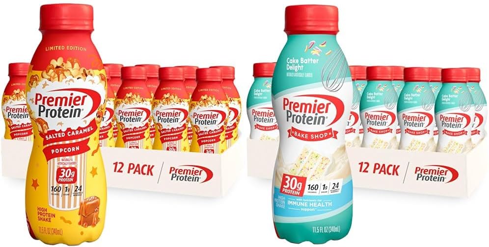 12 Pack Premier Protein Shake Salted Caramel Popcorn and Cake Batter 30g Protein 1g Sugar X465