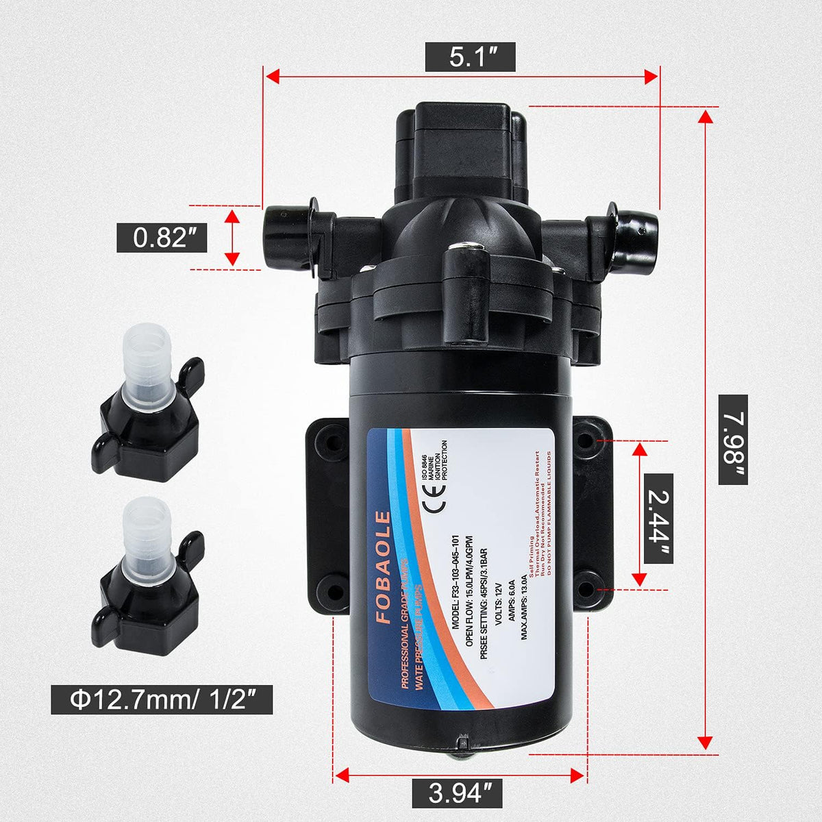 12V Fresh Water Pump with Pressure Switch 3.5 GPM 45 Psi A675103