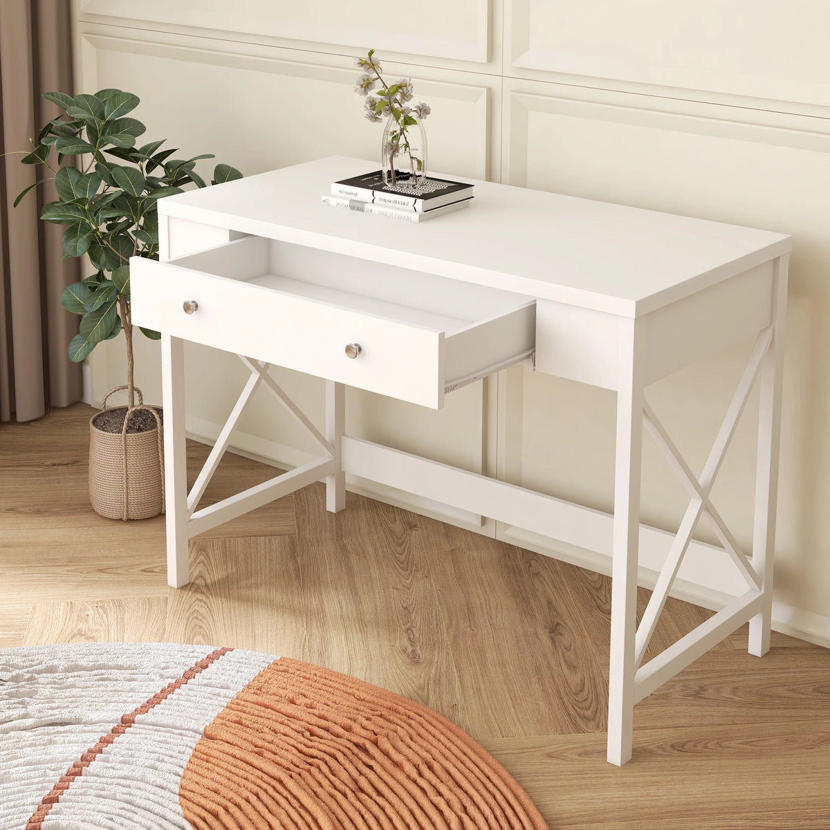 White Work Study Desk with Storage Drawer G576005