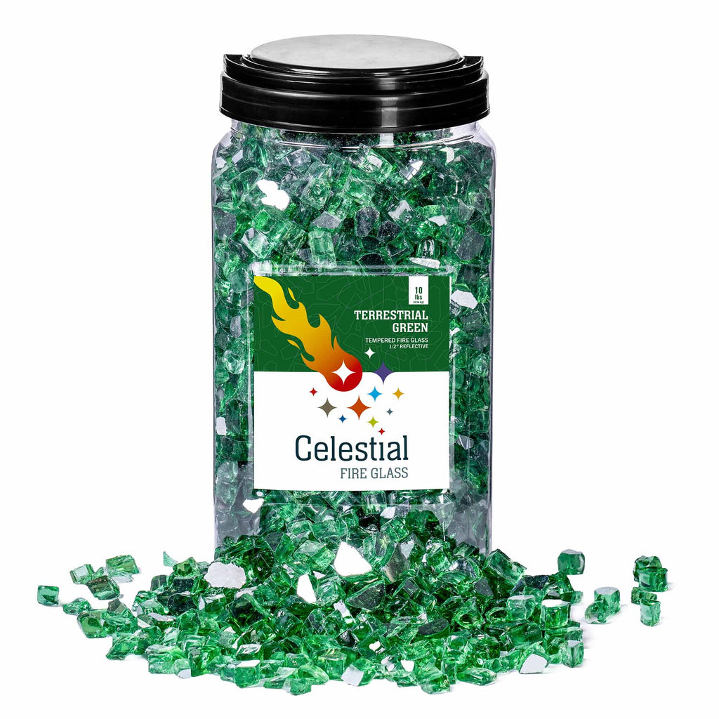 Green Reflective Tempered Fire Glass 1/2", 10 lb. Jar B781