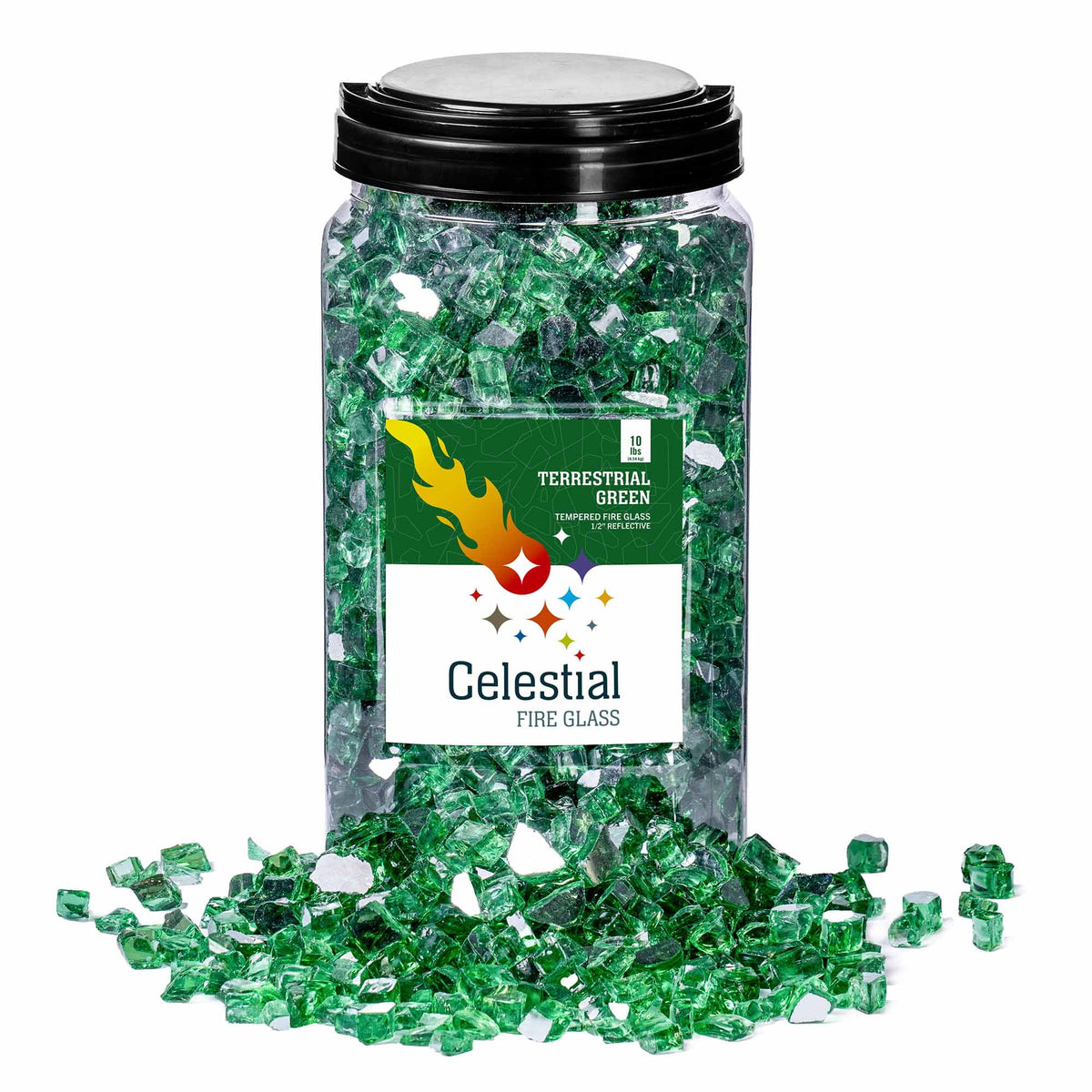 Green Reflective Tempered Fire Glass 1/2", 10 lb. Jar B781