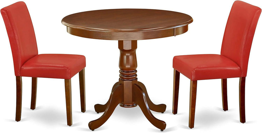 3 Piece Dinette Set with Round Table and 2 Faux Leather Chairs F21723
