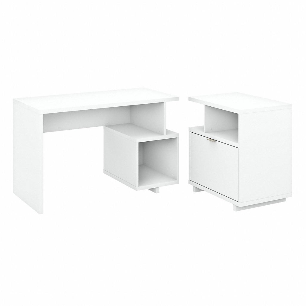 48W Writing Desk with Lateral File Cabinet Pure White N25377