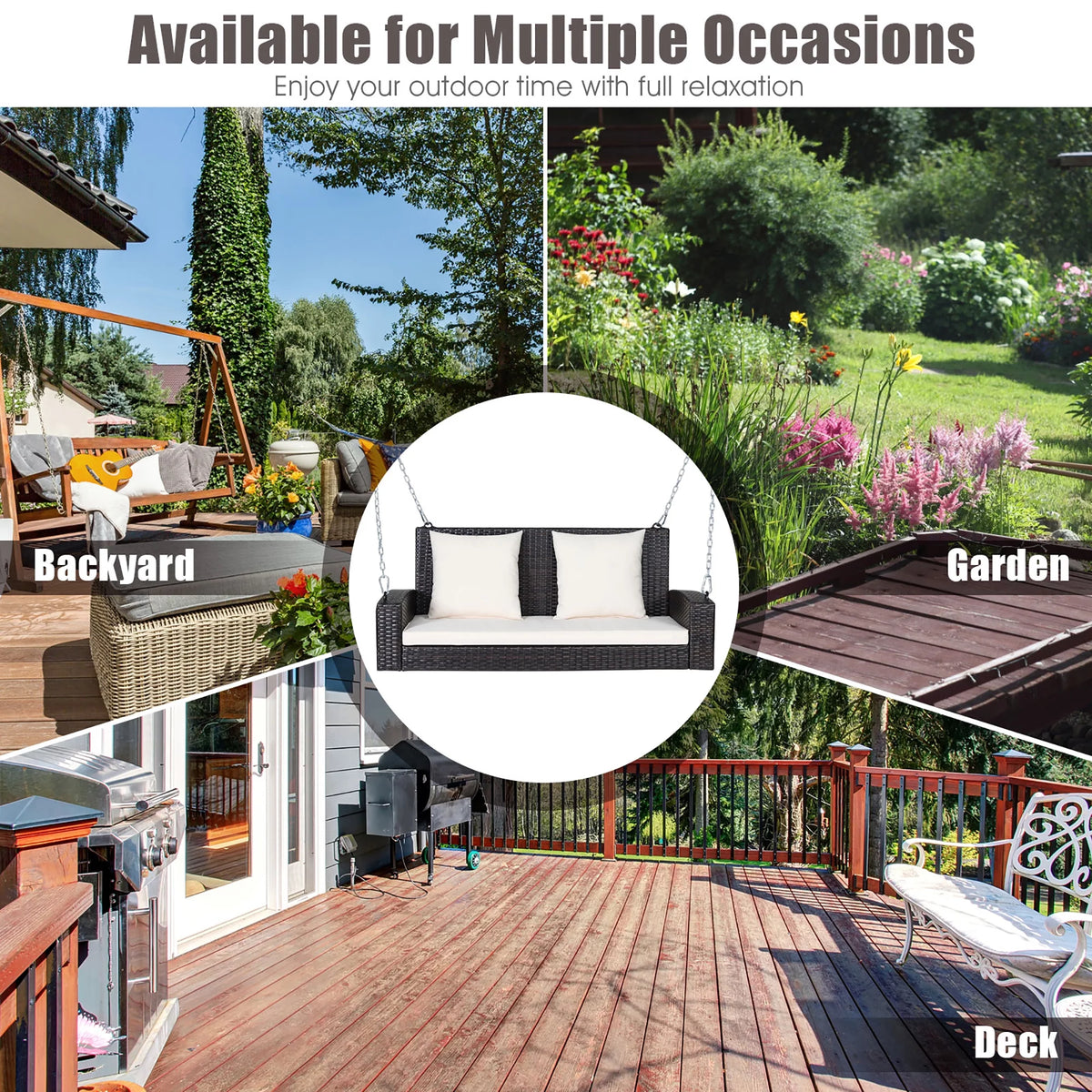 2-Person Rattan Hanging Porch Swing Bench M571413