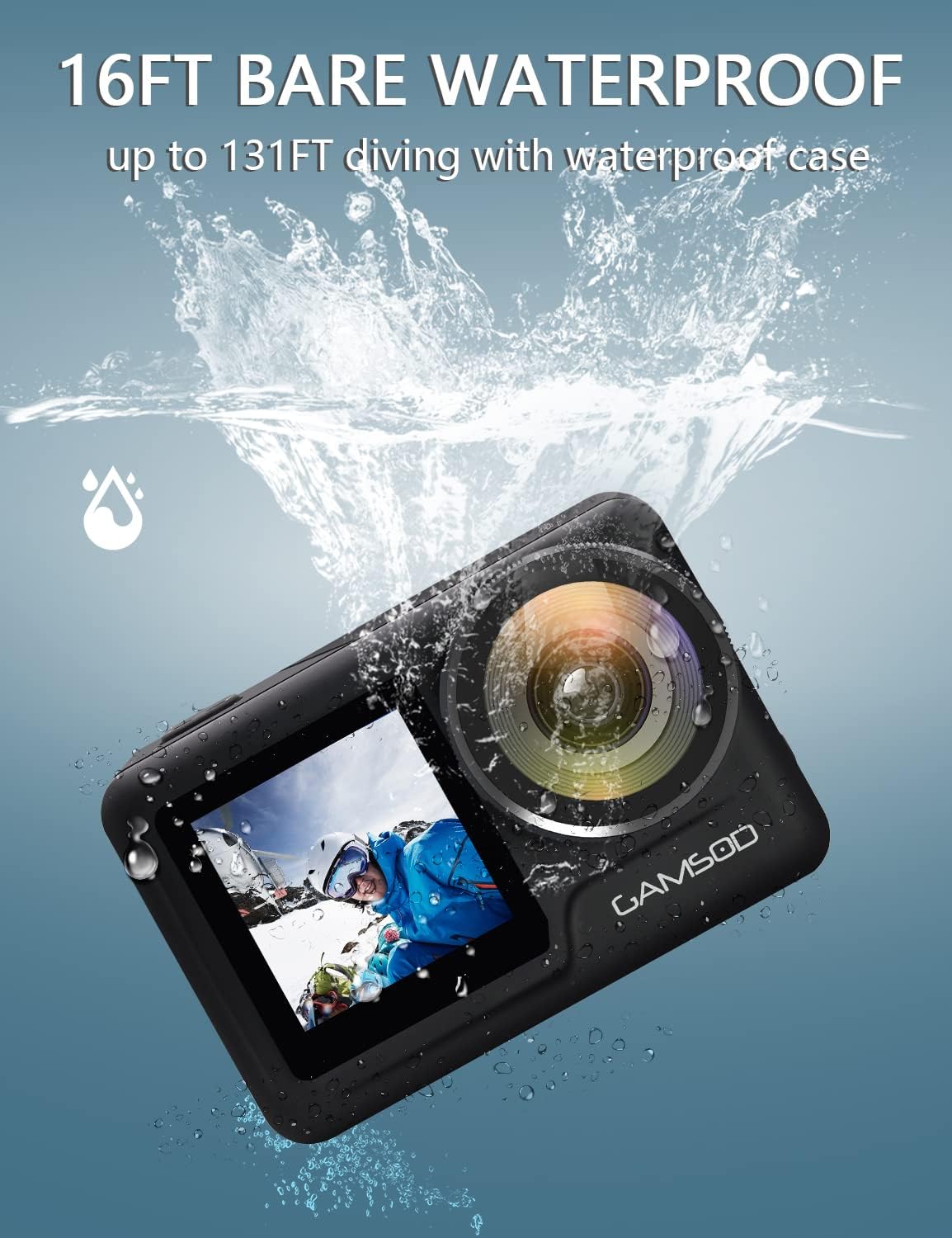 4K 60FPS Waterproof Action Camera with Stabilization, WiFi, Dual Screen, 2 Batteries V57122