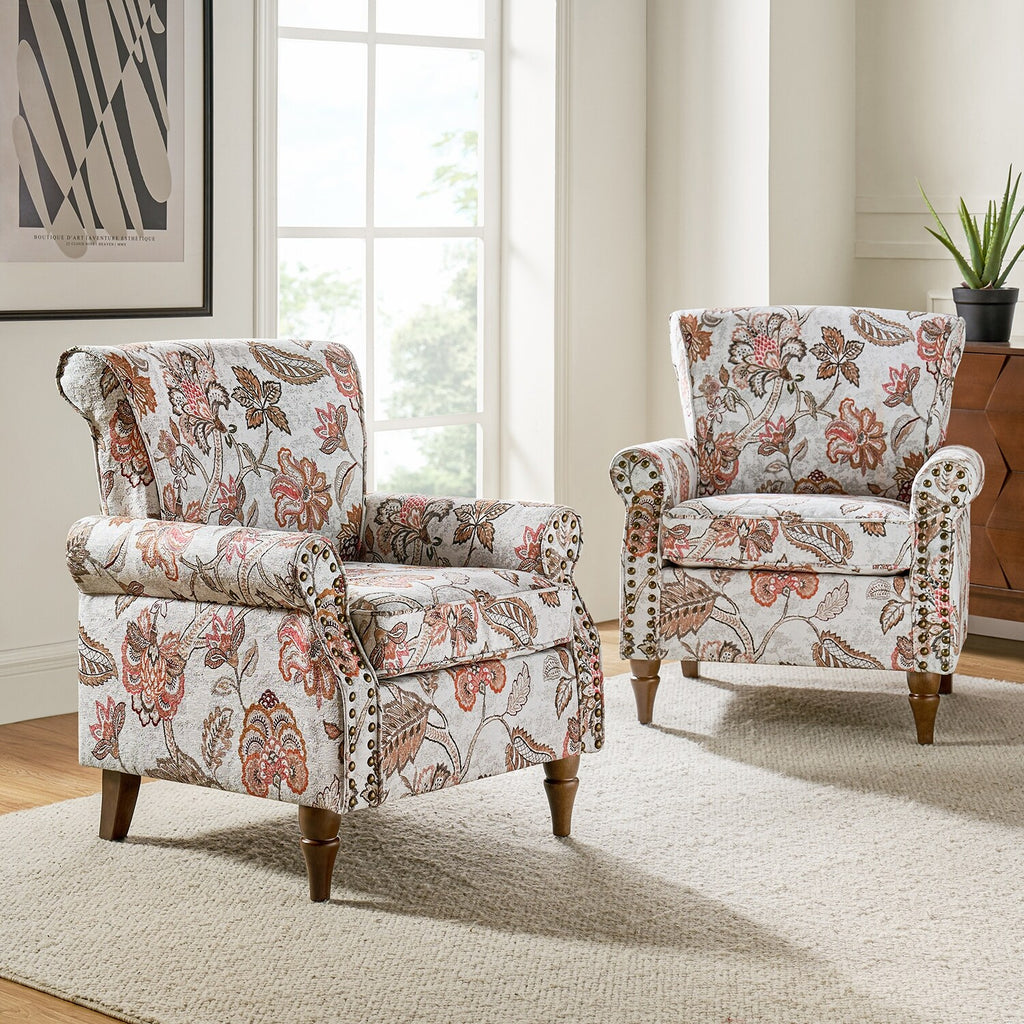 Pink Floral Upholstered Accent Armchair Set of 2 F75808