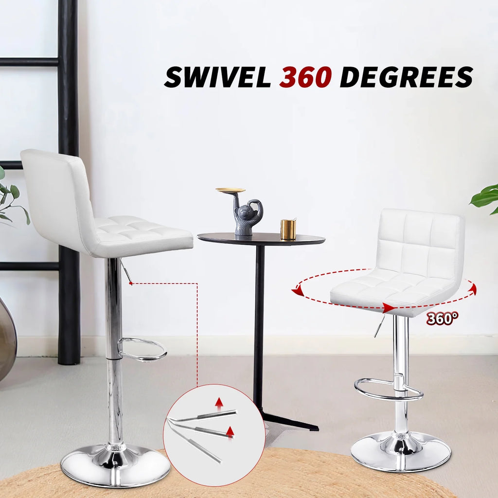 White PU Leather Height Adjustable Swivel Bar Stools Set of 2 E5574